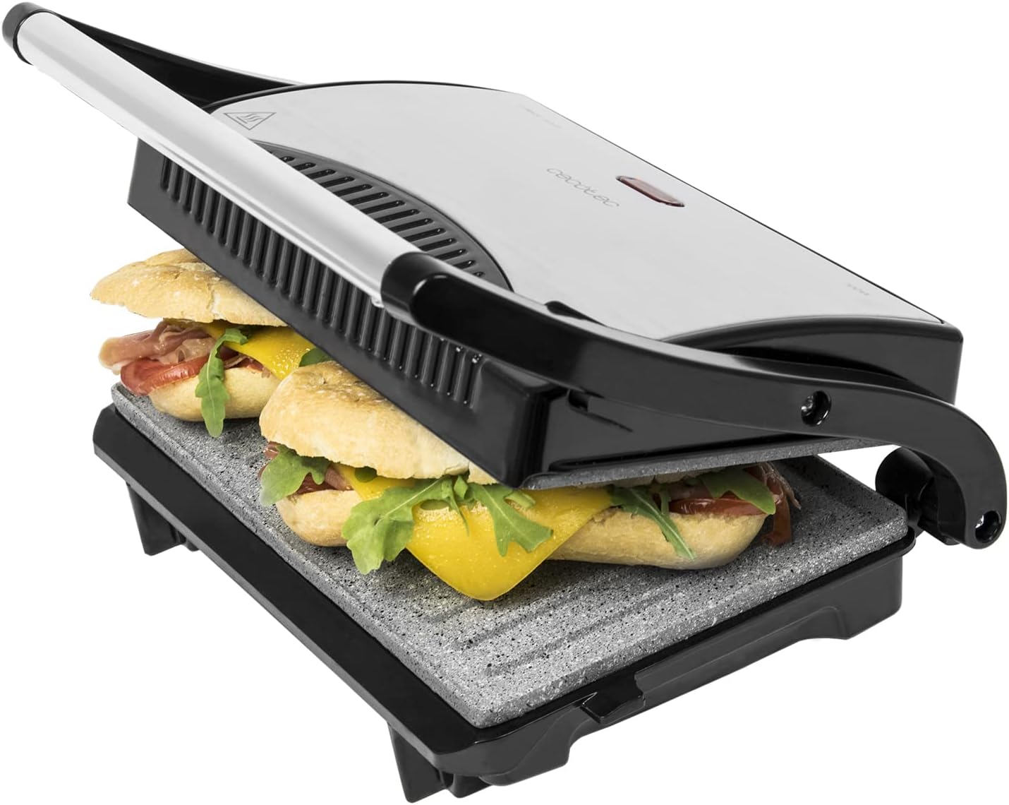 Cecotec Rock\'nGrill 1500 Rapid Elektrogrill. RockStone-Steinverkleidung, höhenverstellbare Deckplatte, Fettwanne, 1500 W Leistung, umweltfreundliche Verkleidung (700 W)