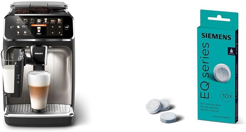 Philips Domestic Appliances 5400 Series Fully Automatic Coffee Machine - Lattego Milk System & Siemens Cleaning Tablets TZ80001A, Pack of 10