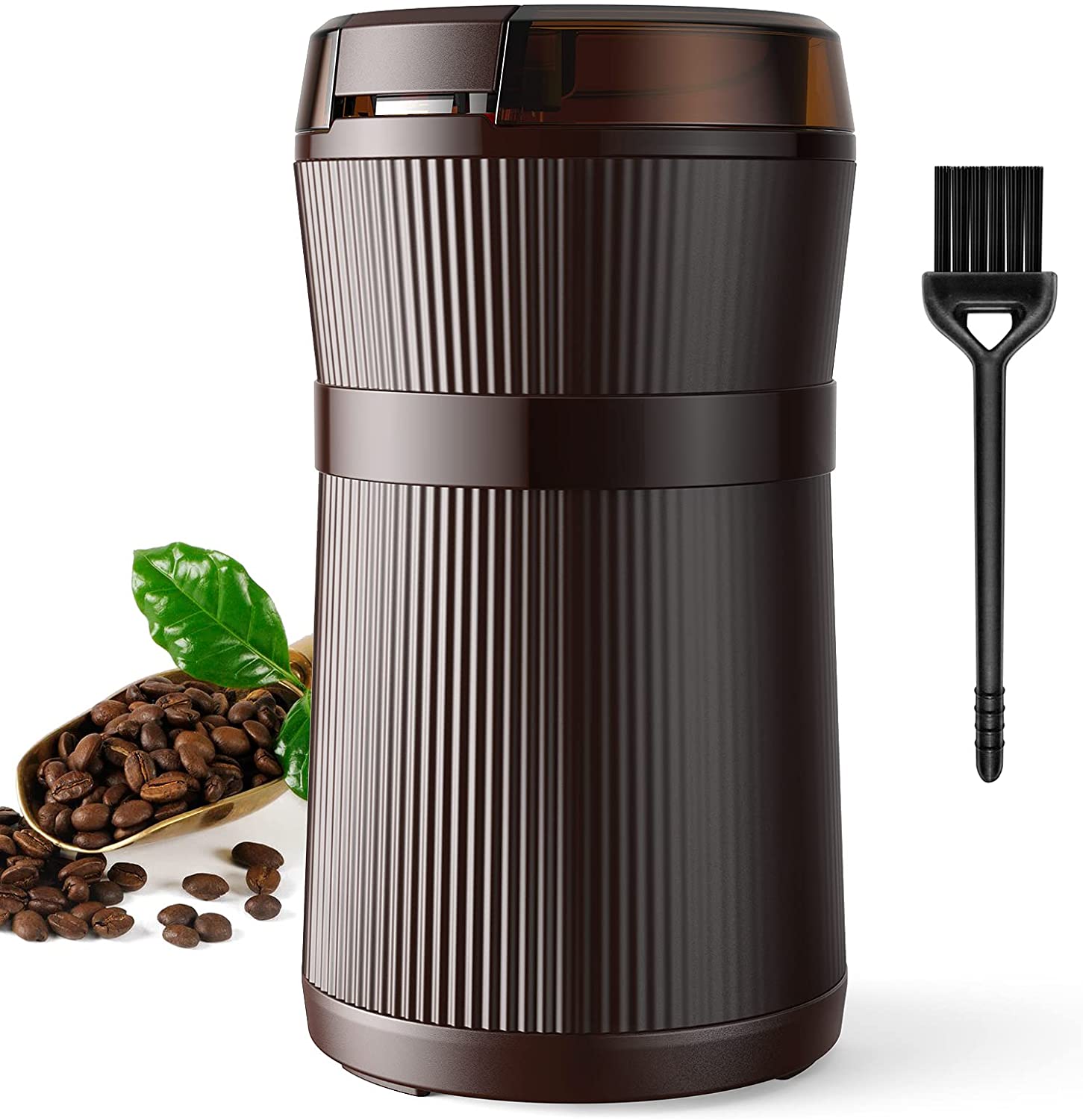Generic Electric Coffee Grinder, Quiet & Efficient Spice Mill with One-Touch Control, 50 g Coffee Bean Mill with 200 W Strong Motor for Beans, Seeds, Spices, Stainless Steel Bowl and Blades, Brown