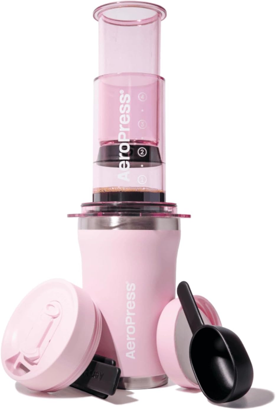 AeroPress Go Plus Small Portable Coffee Maker for Travel and Camping - 3-in-1 Brewing Method Combines French Press, Pourover, Espresso, Full-bodied Coffee without Bitterness (Pink)