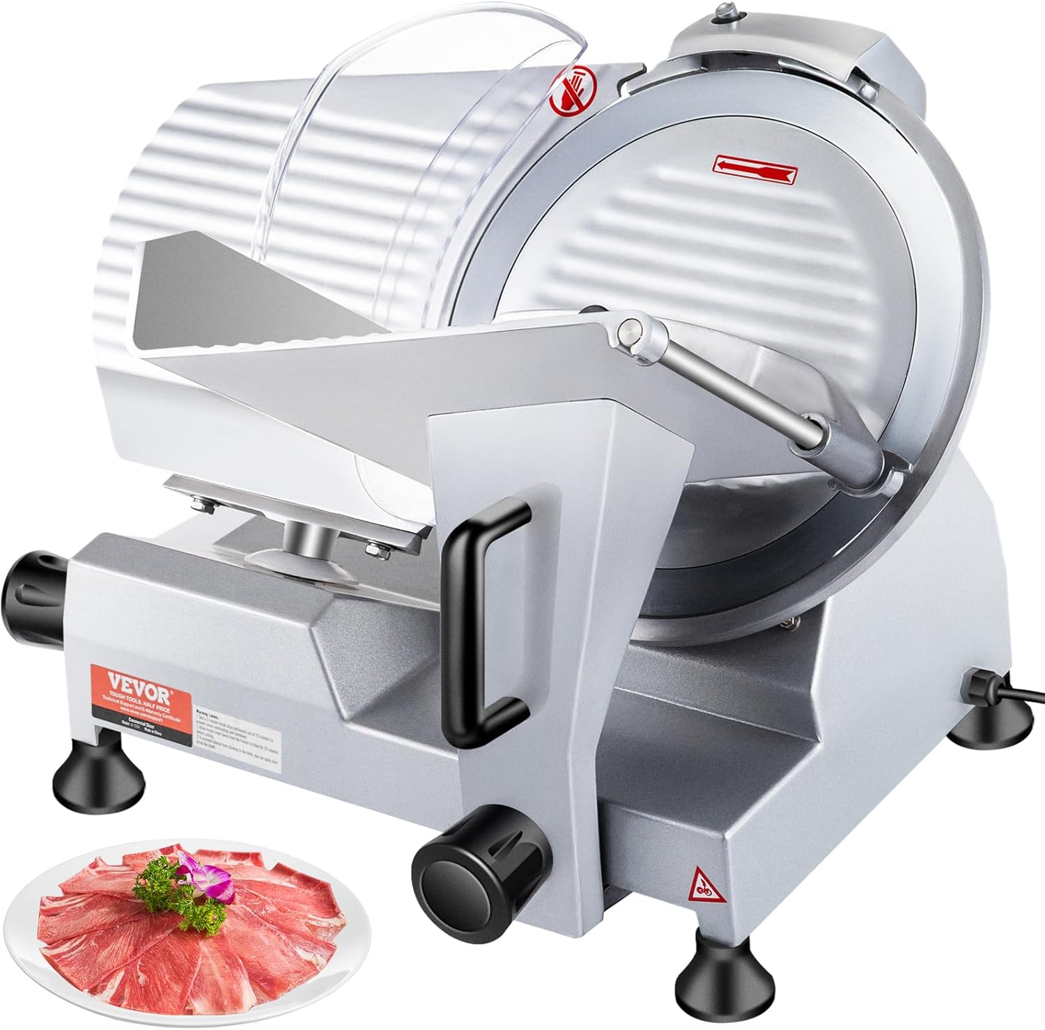 VEVOR Commercial Meat Slicer 320W Electric Slicer Food Cutter with 12\" Carbon Steel Blade, 0-15mm Adjustable Thickness for Meat