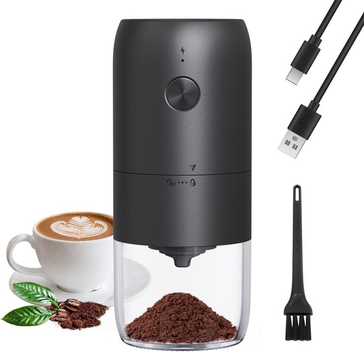 Besmall Electric Coffee Grinder with Ceramic Cone Grinder, Adjustable Coarseness, Portable Rechargeable Electric Coffee Grinder, 30 g, Small Coffee Grinder (Black)