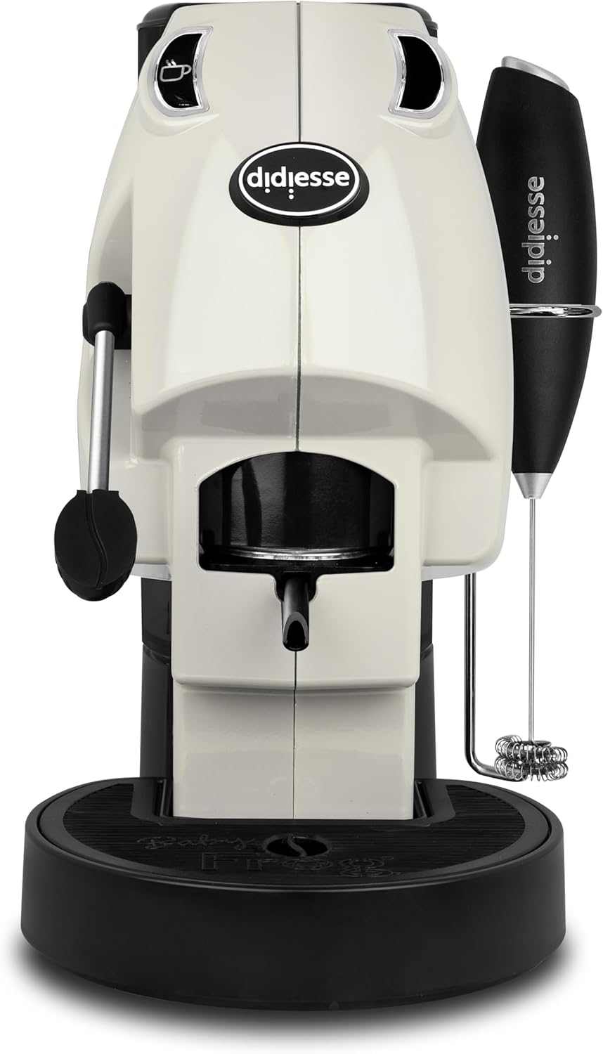 Didiesse Baby Frog Coffee & Tea - Pod Coffee Maker with Milk Frother and Double Pad Holder for Coffee and Tea, Low Power Consumption 450W, Hot Water Dispenser (Ivory)