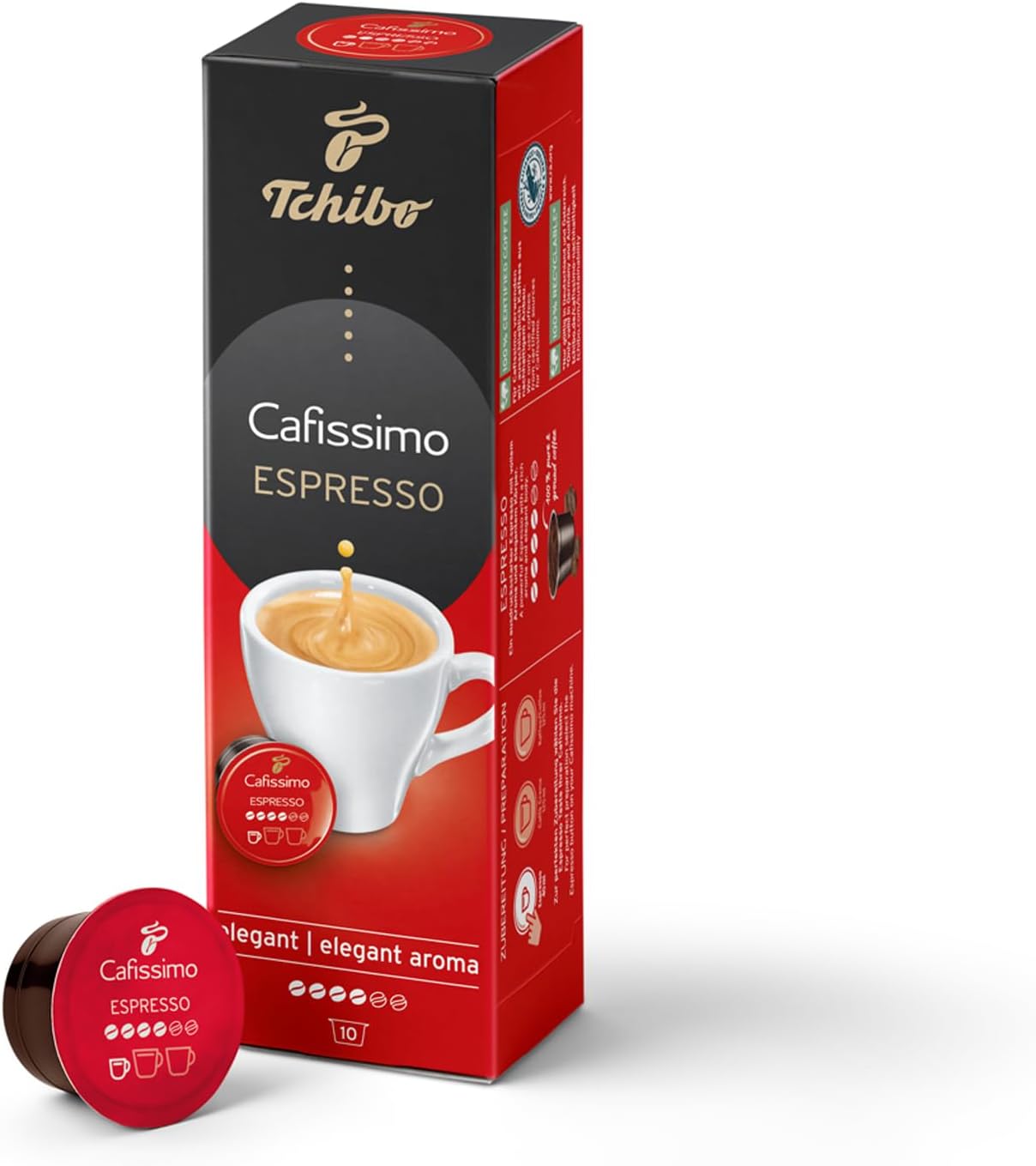 Tchibo Cafissimo Espresso Elegant Coffee Capsules, Pack of 10 (Espresso, Expressive with Full Aroma), Sustainable & Fair Trade