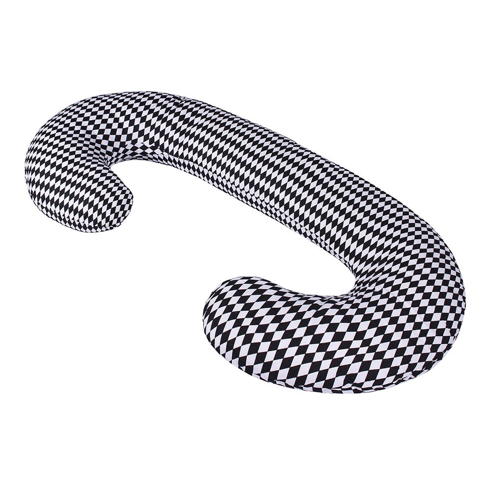 LULANDO Side Sleeper Pillow 130 x 60 cm, Nursing Pillow with Oeko-Tex 100 Certificate, Pregnancy Pillow with Pillow Case Made of 100% Cotton, Positioning Cushion, Seat Cushion in Black Diamonds / White