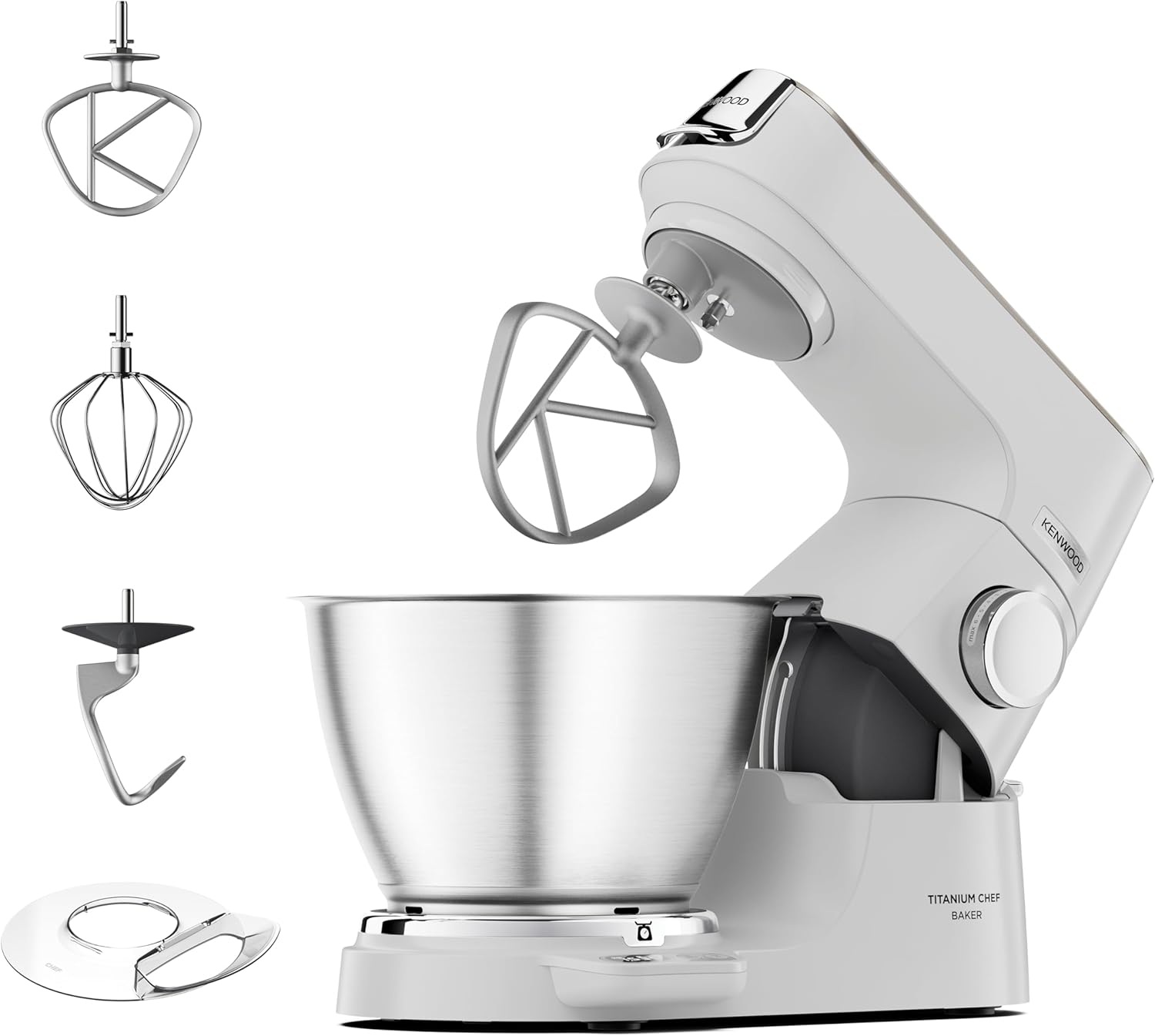 Kenwood Titanium Chef Baker KVC65.001WH 1200 Watt Food Processor with Built-In Scale, Includes 3 Piece Patisserie Set, Spatula & Splash Guard, White