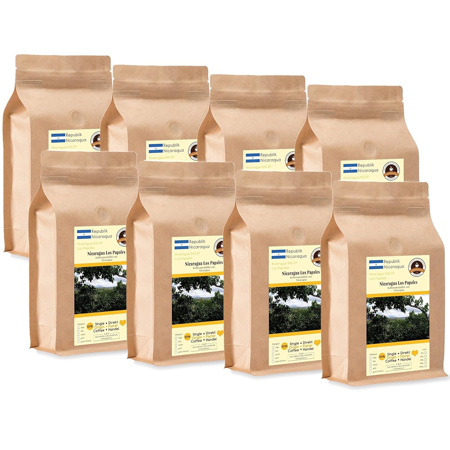 Kaffee Globetrotter Coffee Globetrotter - Coffee with Heart - Nicaragua Los Papales - 8 x 1000 g Medium Ground - for Fully Automatic Coffee Grinder - Roasted Coffee Fair Trade | Gastropack Economy Pack