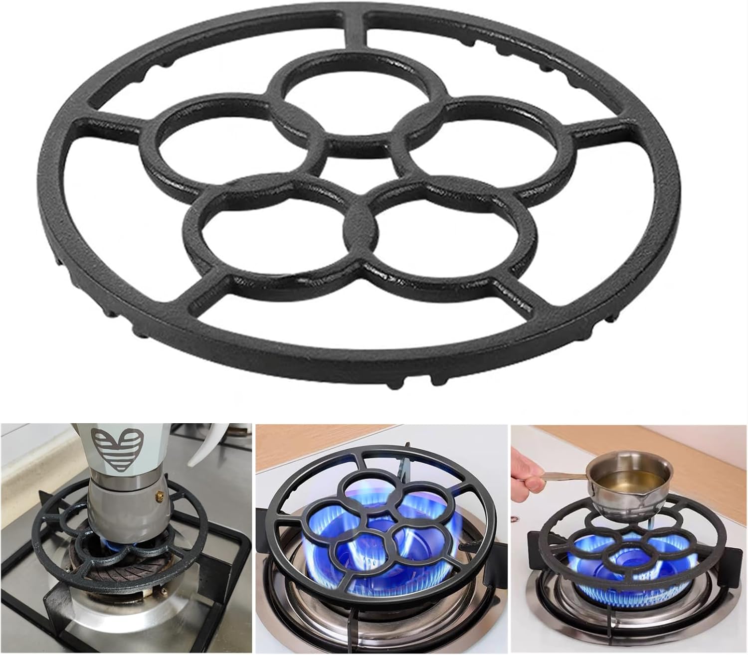 Gocoffun Cast Iron Wok Support Ring, Stove Top, Non-Slip Gas Ring Reducer for Mocha Pot, Coffee Pot, Small Saucepan, Reducing Ring Holder, Trivet for Gas Stove, Camping Stove
