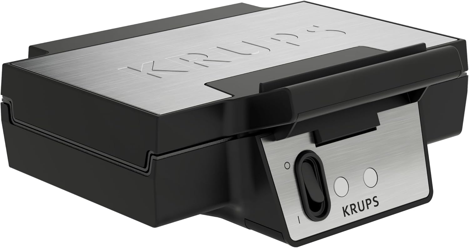 Krups FDK Iconic Waffle Iron, 850W, Ceramic Coated Non-Stick Plates, Iconic Design, Vertical Storage, User Friendly, Black/Stainless Steel, FDK261