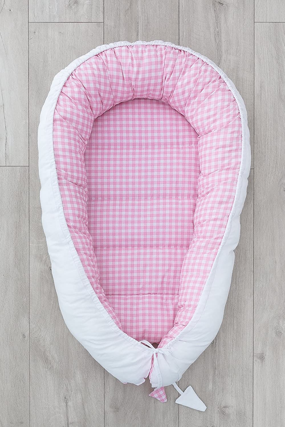LOOLAY® Cot Bumper Cocoon 2-Sided Baby Cot Bumper Baby Cocoon Cosy Bed Baby Travel Cot (Box Light Pink/White)