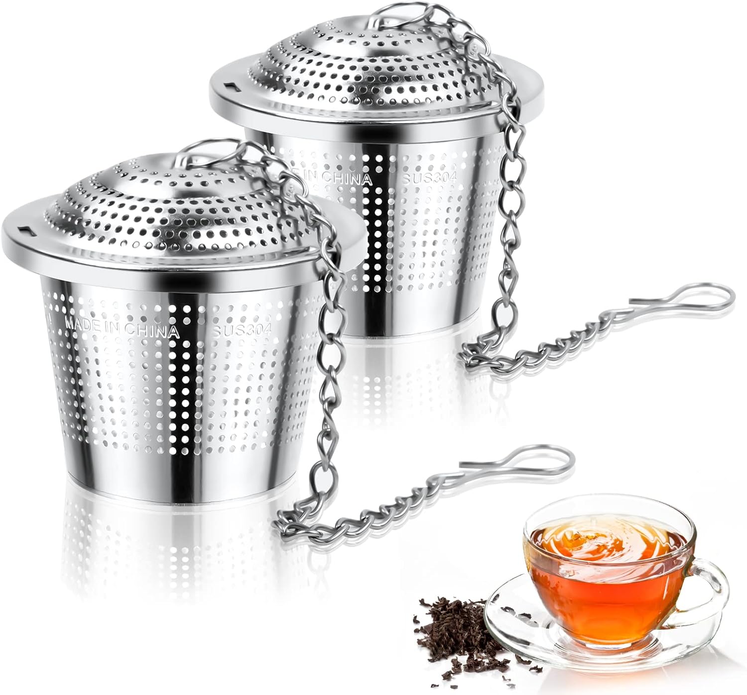 Vicloon Store Vicloon Tea Infuser Stainless Steel Tea Filter Cup: 2 Tea Strainer Fine Tea Infuser Strainer Ball for Pot - Tea Filt Ball Spice Strainer Spice Ball Permanent Filter Insert Tea Filter Holder Spice for
