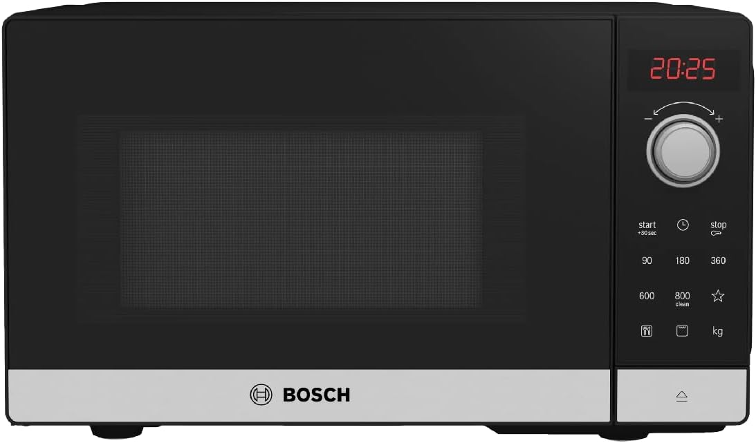 Bosch FEL023MS2 Series 2 Microwave, 26 x 44 cm, 800 W, Turntable 27 cm, Quartz Grill, Timer, AutoPilot 8 with 8 Automatic Programs, Cleaning Support, LED Touch Display, Stainless Steel