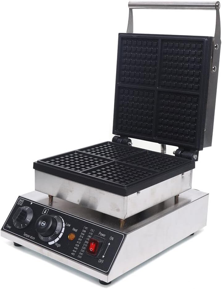 PINYELIN Waffle Iron, Waffle Machine, 1750 W, 4-Place Waffle Maker, Waffle Machine, Commercial Waffle Machine, Multifunctional Waffle Machine