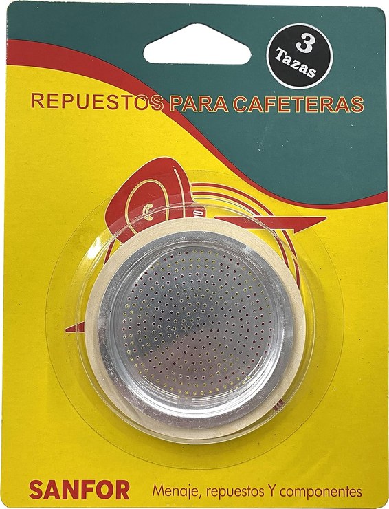 SF SANFOR Sanfor Italian Coffee Machine 3 Cup Rubber Seal + Filter White Aluminum 66 x 50 x 8 mm 87024