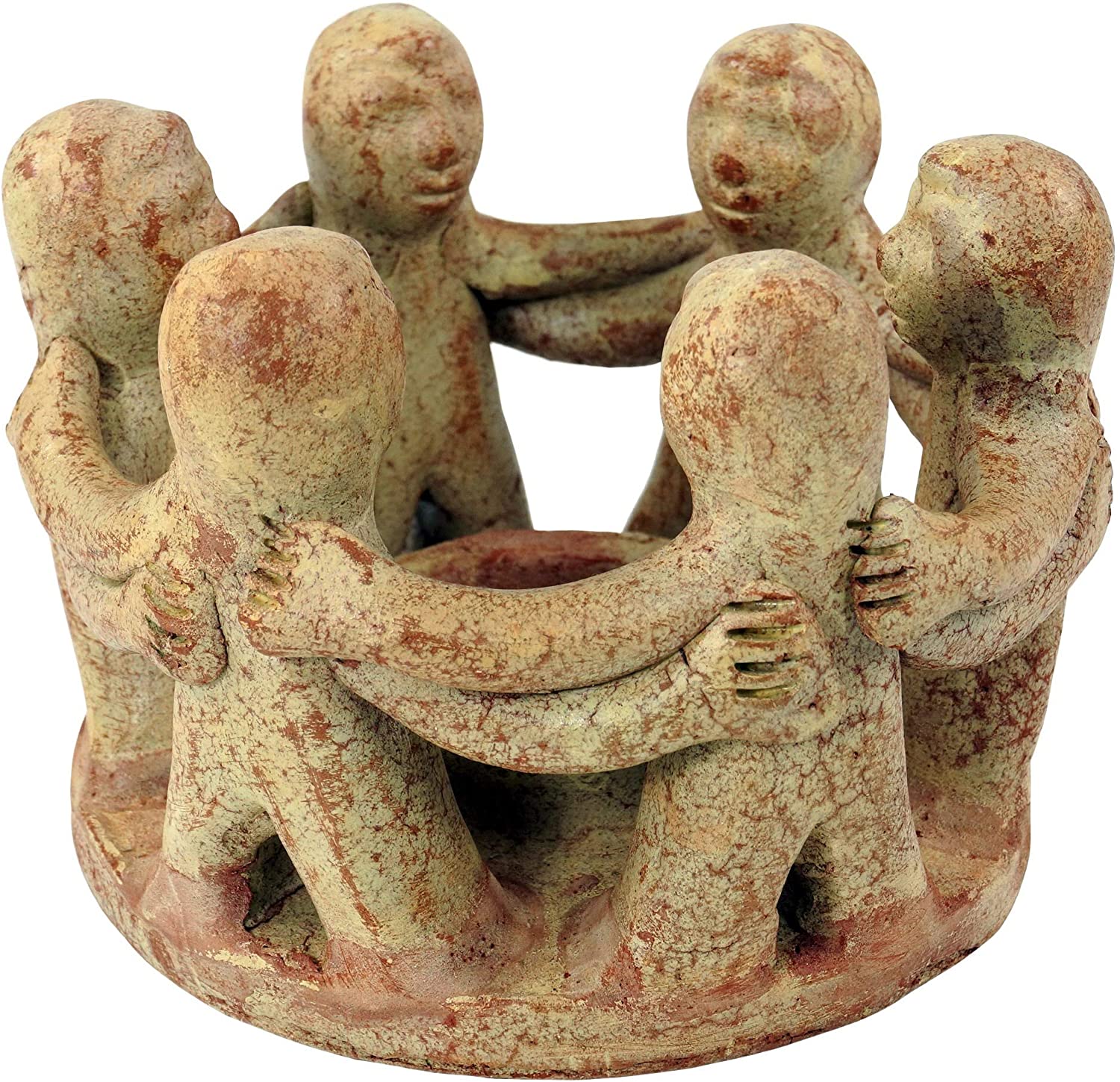 Guru-Shop GURU SHOP Tea light holder, candle holder, circle of friends, for 6 people, brown, ceramic, 13 x 18 x 18 cm, tea light holder and candle holder