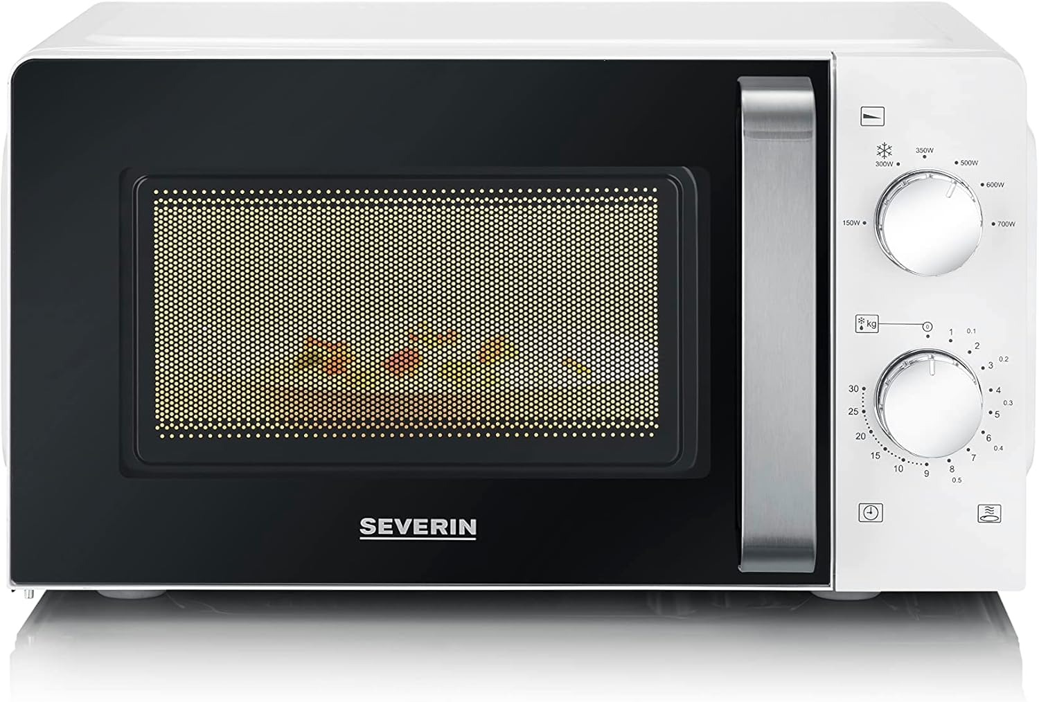 SEVERIN MW 7885 Solo, for Defrosting and Heating, Microwave Device with Turntable for Even Heat Distribution, 17 L, White/Stainless Steel