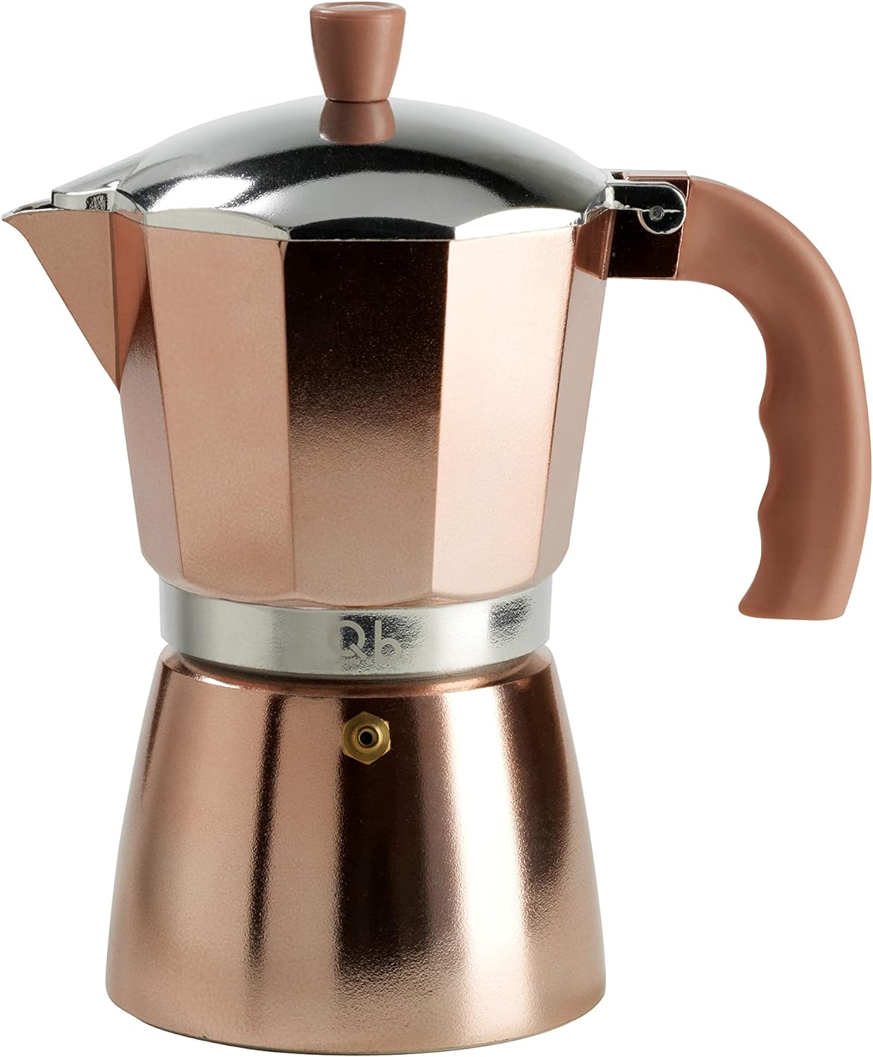 Q.b. Fluo Q.B. By Mopita 6 Cup Espresso Maker Aluminum Silicone Coated Anti-Scald Handle for All Cooking Surfaces, NO Induction, Rose Gold