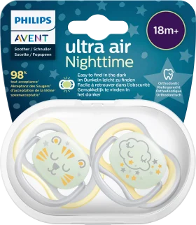 Philips Avent pacifier ultra air Nighttime silicone, yellow/grey, from 18 months, 2 pcs
