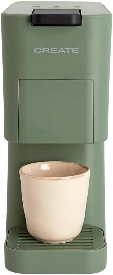 CREATE THERA STUDIO/Espresso Coffee Maker and Ground Coffee, Sage Green/Touch Control Panel, 19 Bar, Programmable, 3 Interchangeable Adapters, Anti-Vibration System, 1450W