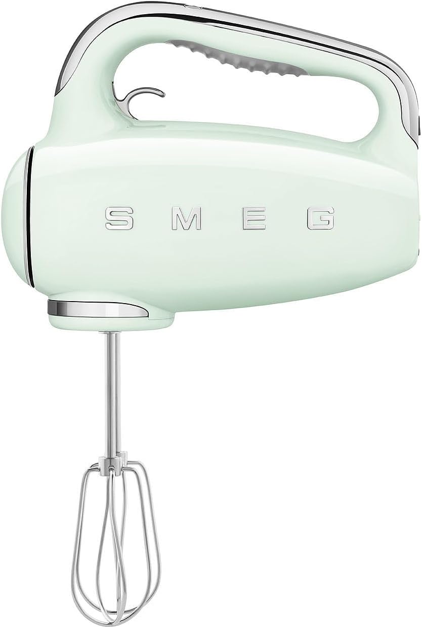 Smeg, HMF01PGEU Electric Mixer, 9 Speed ​​Levels, Turbo Function, Smooth Start-Up System, 4 Whips, 2 Ganci Mixers and Coated, 250 W, Pastel Green