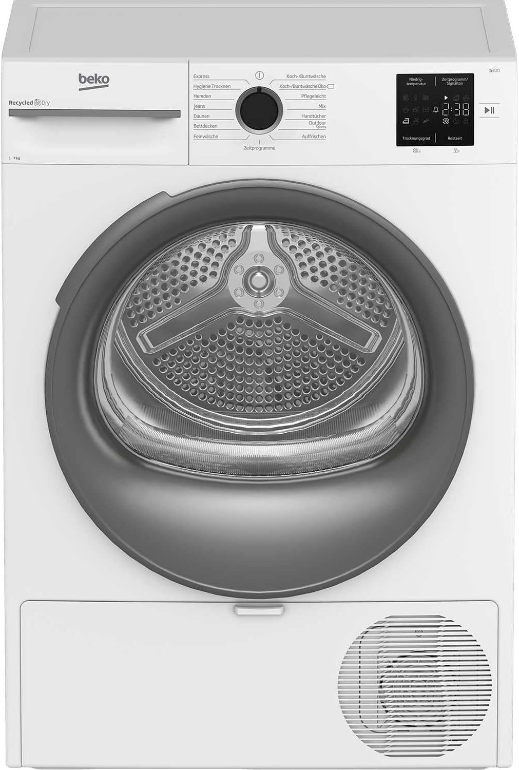 Beko BM3T37210W1 Tumble Dryer, 7 kg, Front-Loading Heat Pump Dryer, 15 Programmes, Sensor Drying, Column-Capable, Aquawave Gentle Drum, White