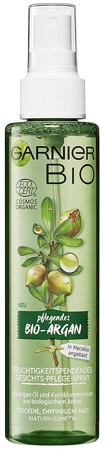 Garnier Organic Argan Oil Facial Spray Cornflower Face Care Natural Cosmetics Argan Moisturising Facial Care Spray Pack of 2 x 150 ml
