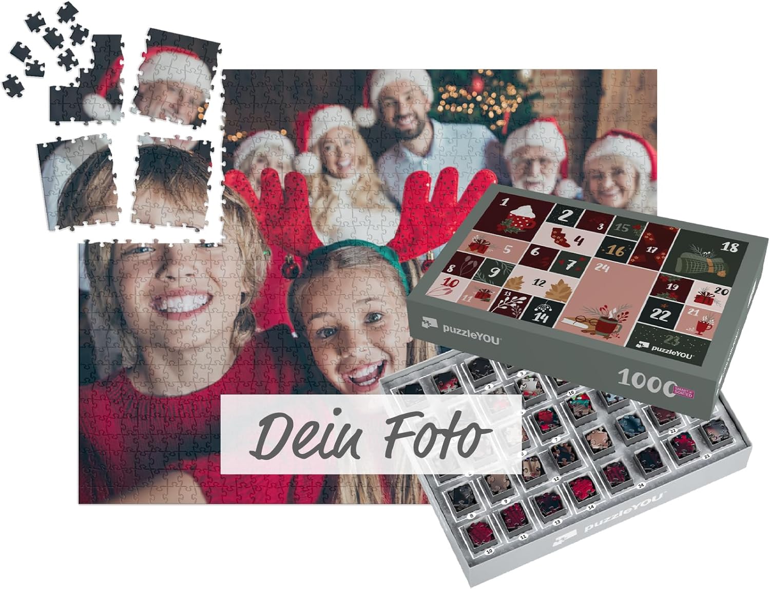 Personal Puzzle Advent Calendar – Personalized with Your Own Picture as a Photo Puzzle, 1000 Puzzle Pieces Matching Pre-Sorted, A Matching Puzzle Segment Every Day