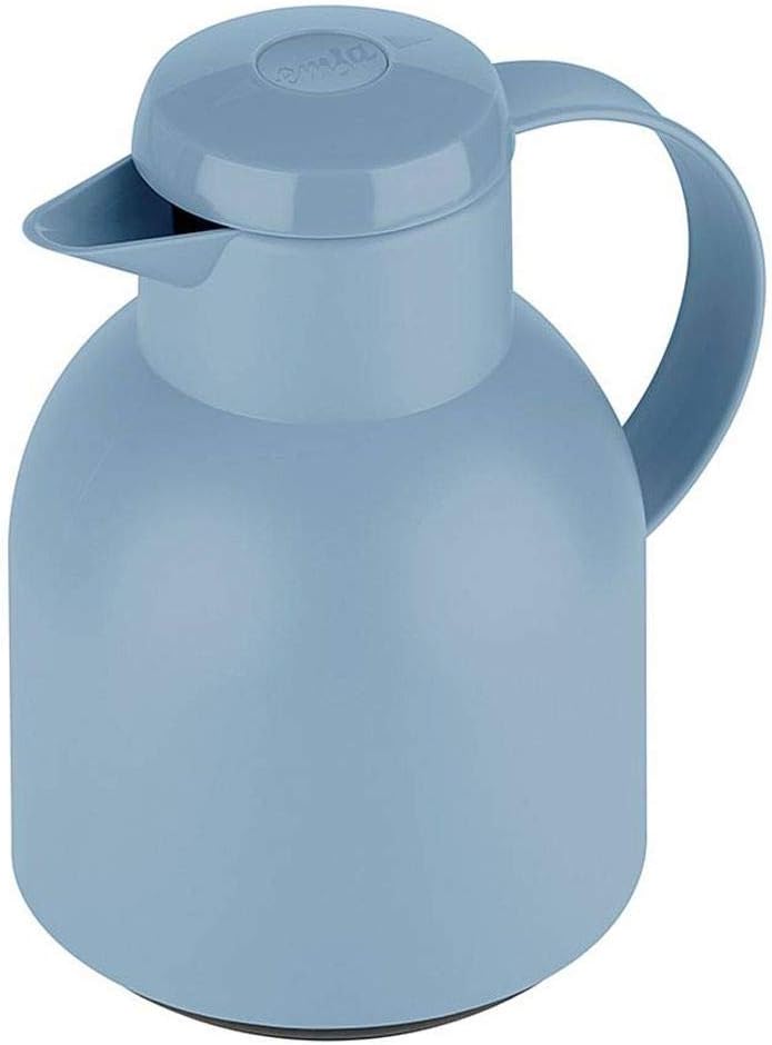 Emsa Samba F40101 Insulated Jug, 1 Litre, Quick Press Closure, 100% Leak-Proof, 12 Hours Hot, 24 Hours Cold, Powder Blue