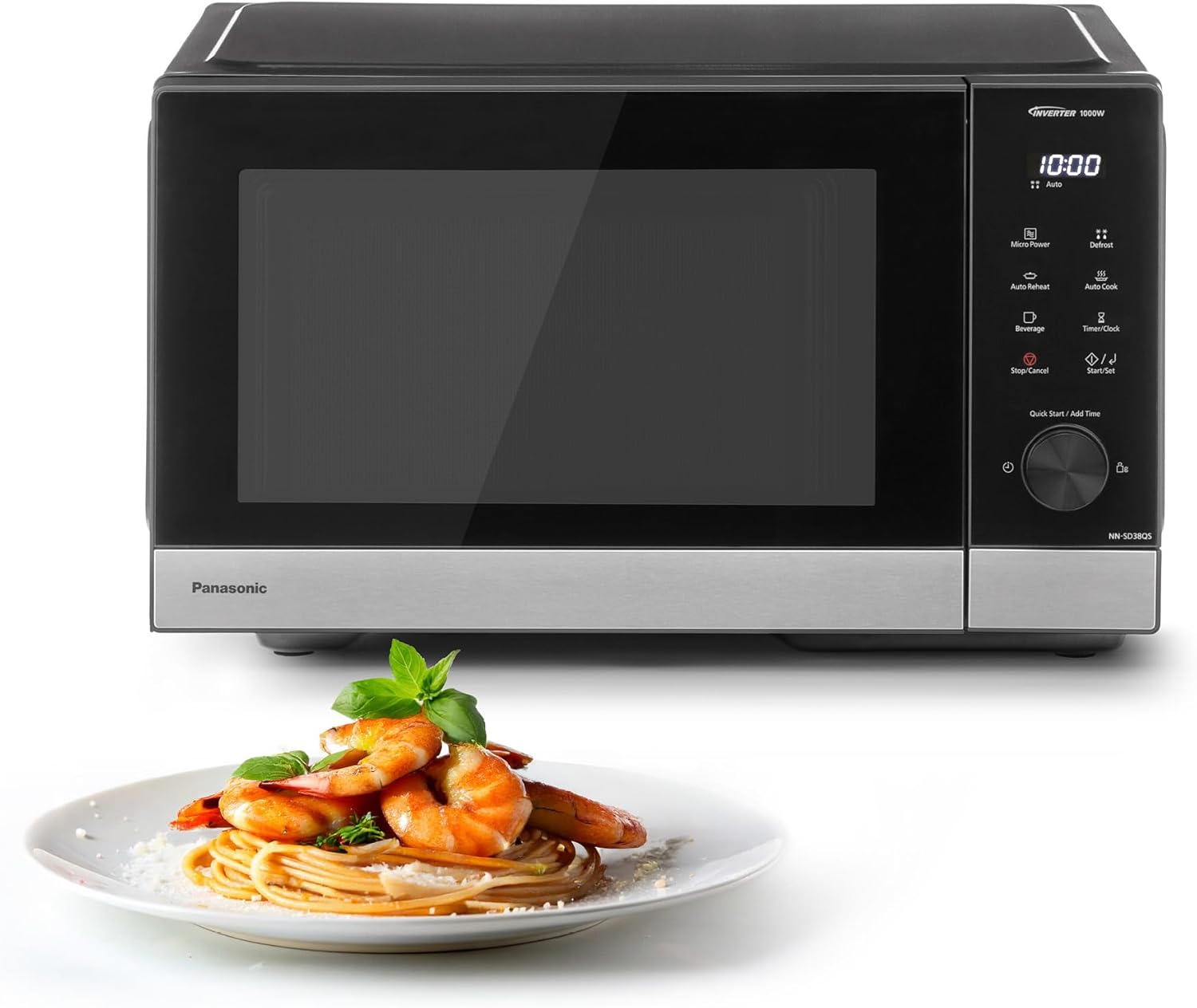 Panasonic NN-SD38QSEPG 29L Solo Microwave 1000W Auto Defrost 11 Automatic Programs Timer Black & Stainless Steel