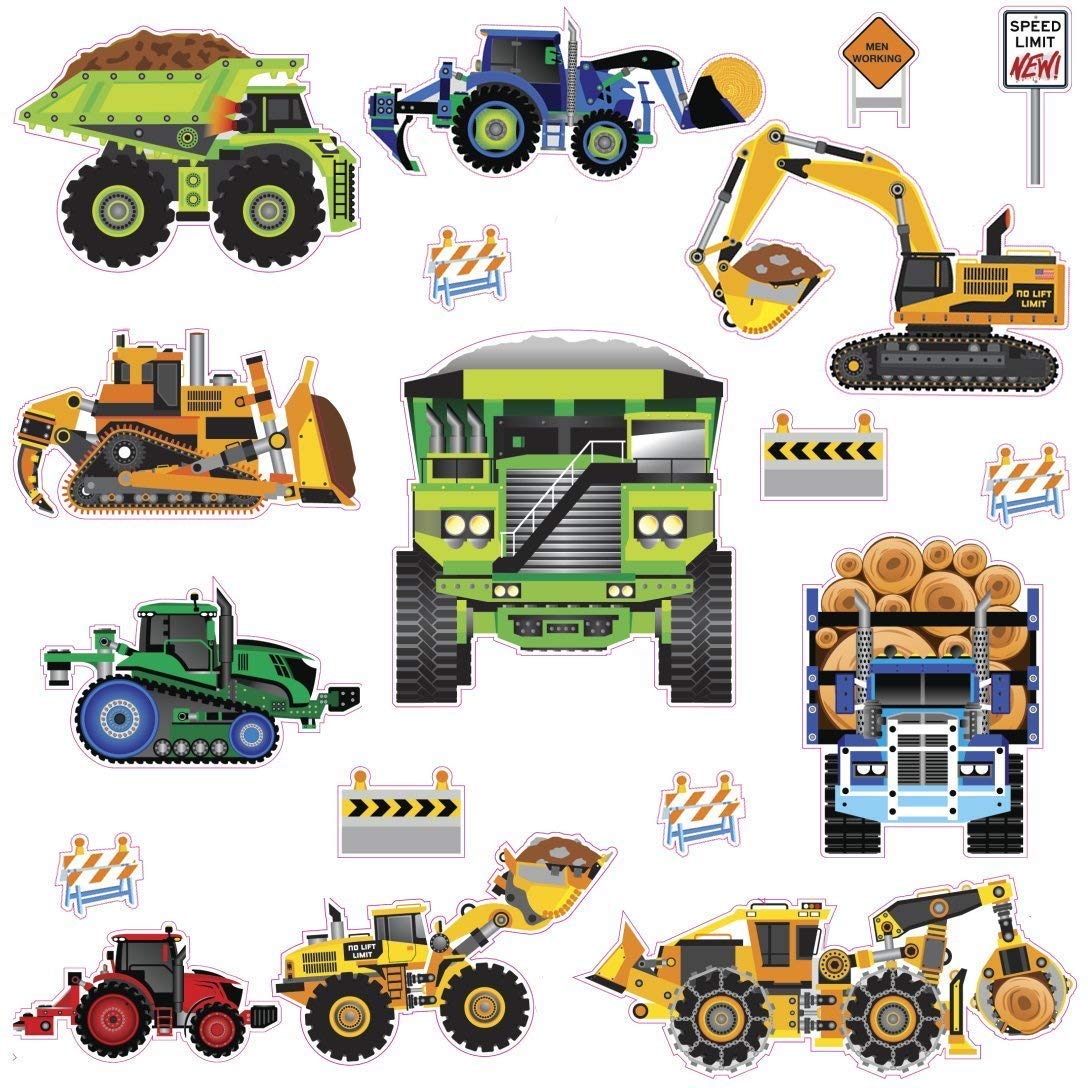 RoomMates Repositionable Childrens Wall Stickers - Construction Vehicles