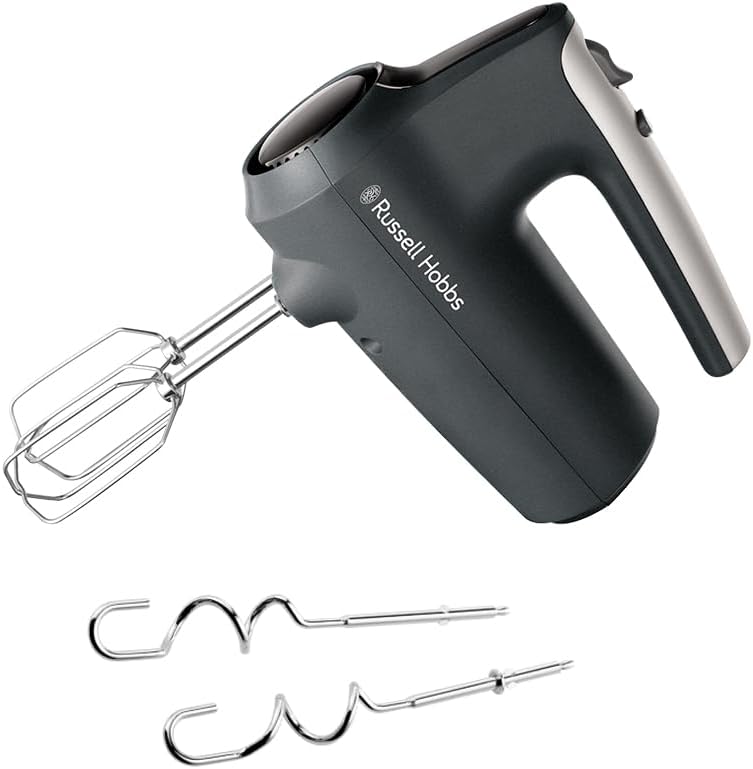 Russell Hobbs Hand Mixer (Electric Hand Mixer for Baking, 5 Speeds + Turbo Mode, Dishwasher-Safe Beater & Dough Hook, Bowl and Heel Support, 350 W] Matte Charcoal 27151-56