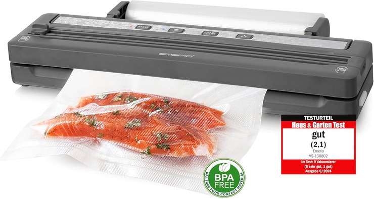 Emerio Vacuum Sealer with Top Equipment, Vacuum Sealer Including 3 m Foil Roll + 5 Bags (20 x 30 cm) with Foil Roll Suspension + Cutter Suitable for Foil Bags up to Max. 30 cm Width 120 Watt