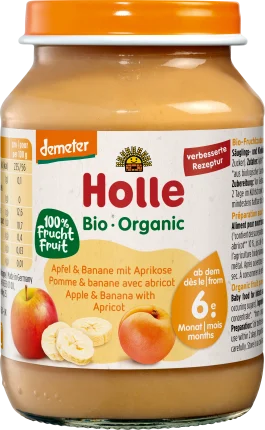 Holle baby food Fruits apple & banana with apricot from the 6th month, 190 g