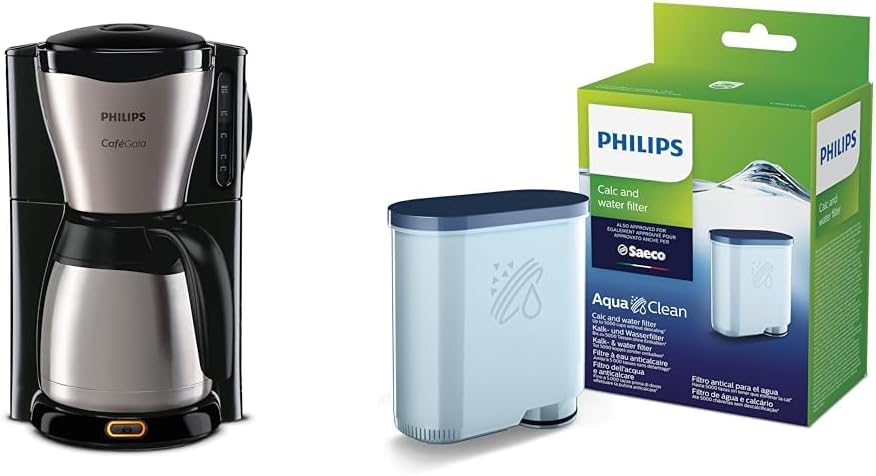 Philips Domestic Appliances Philips Filter Coffee Maker - 1.2 Liter Thermos Flask, Up to 15 Cups & Water Filter for Espresso Machine, No Descaling up to 5000 Cups, Twin Pack