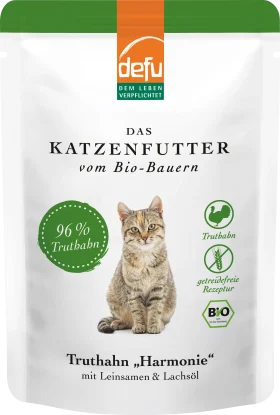 Defu Wet cat food with organic turkey, linseed & salmon oil, Turkey Harmonie, 85 g