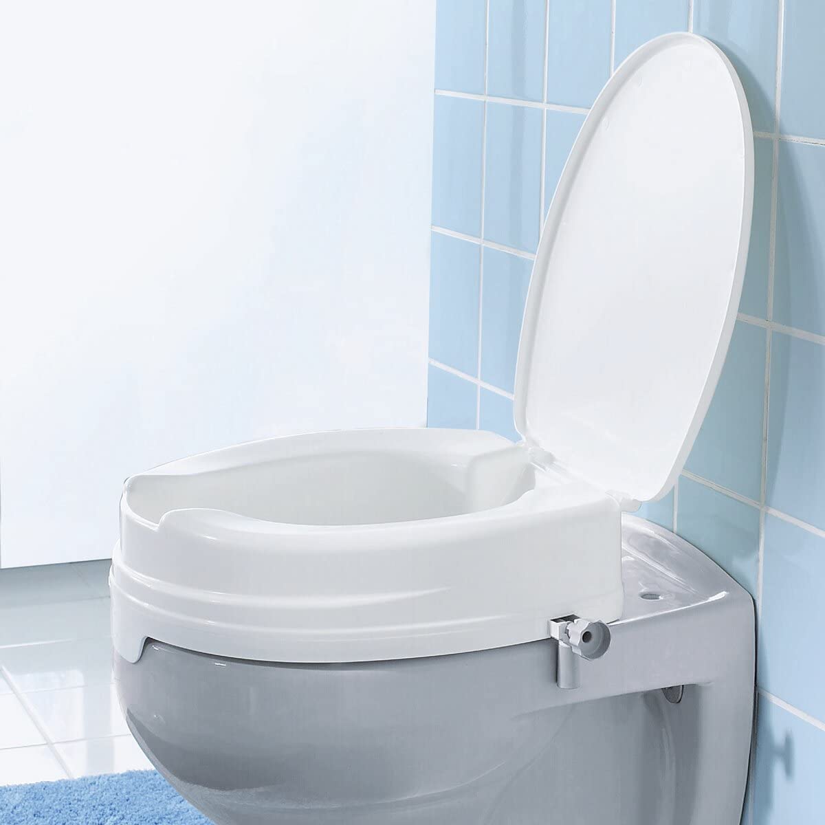 DIETZ REHA Produkte Booster Seat with Lid, Toilet Seat with Genital Cut-Out, Toilet Seat Raised Toilet Attachment, 10 cm High