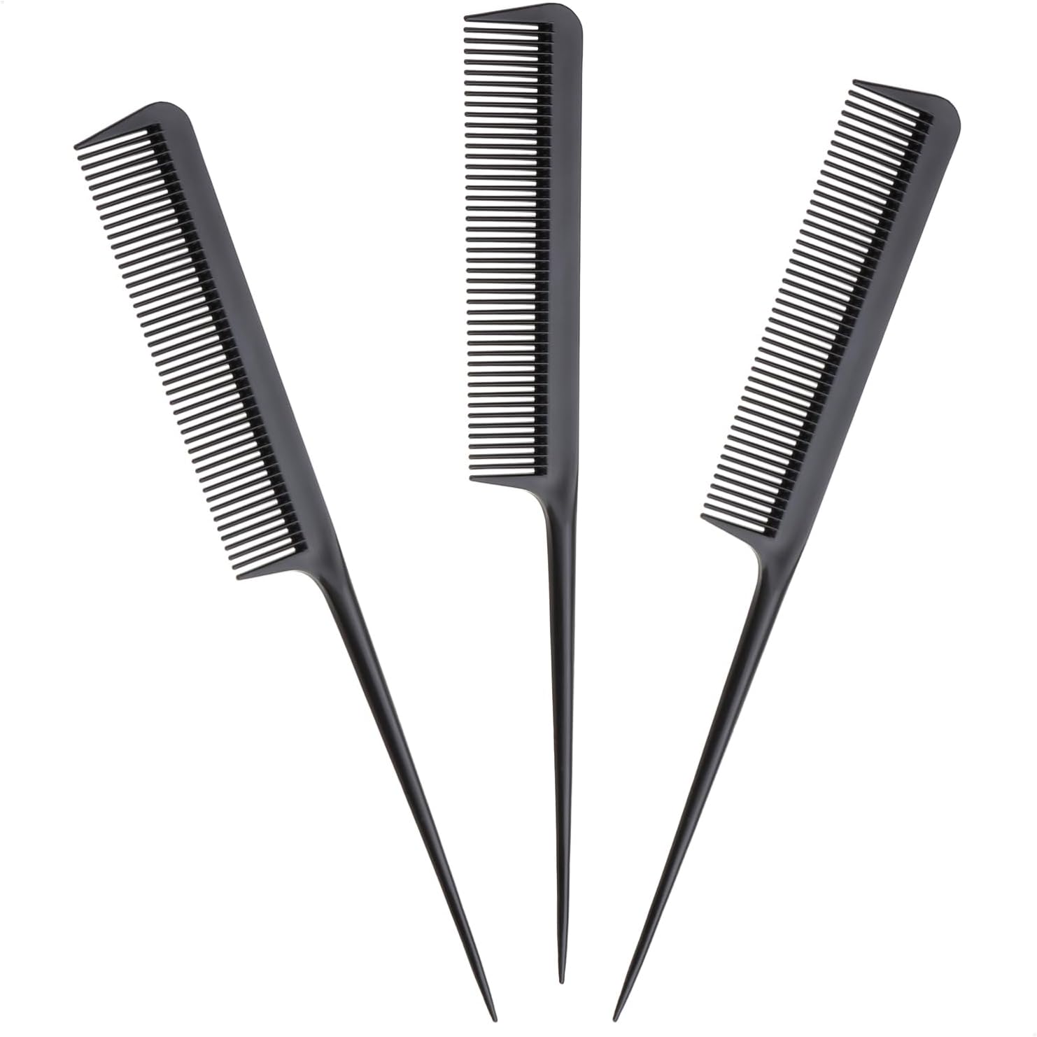 com-four Store com-four® 3 x Needle Handle Comb in Black, Plastic Handle Comb with Coarse Comb Thickness, 20.5 cm