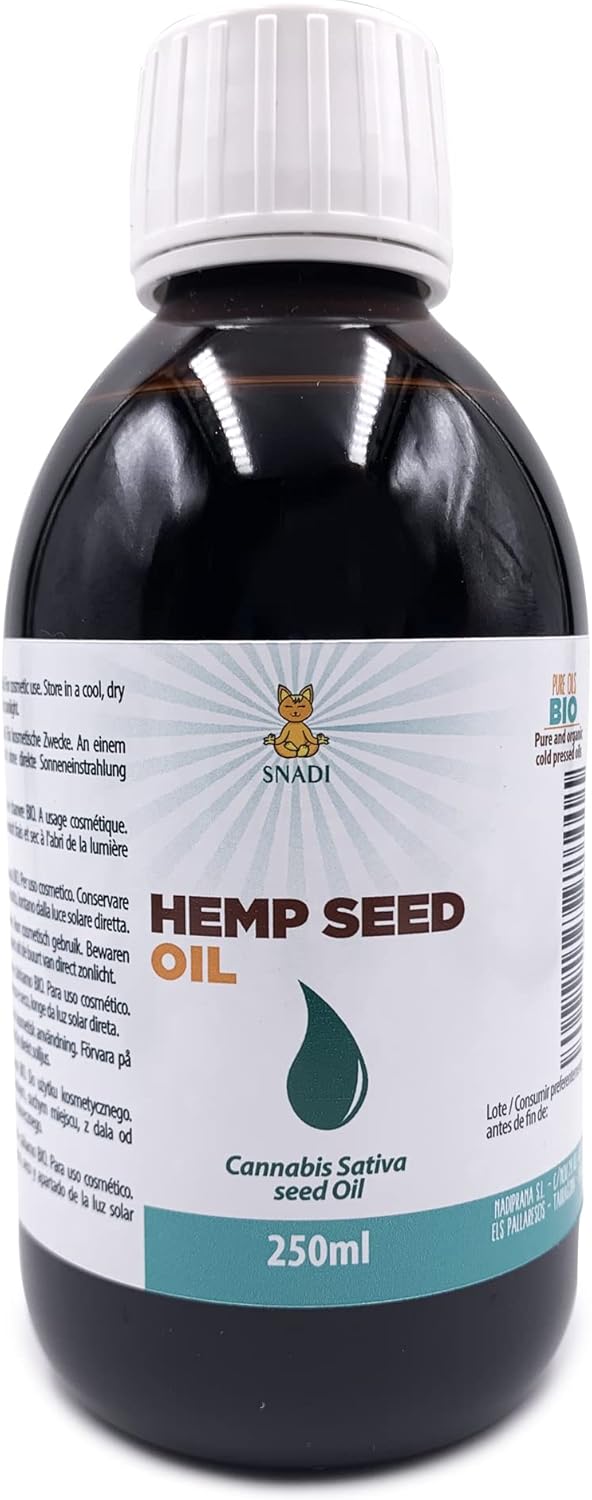 250 ml - Organic Hemp Seed Plant Oil - 100% Pure, Cold Pressed, Native, from Controlled Organic Farming, Vegan and GMO Free Snadi.