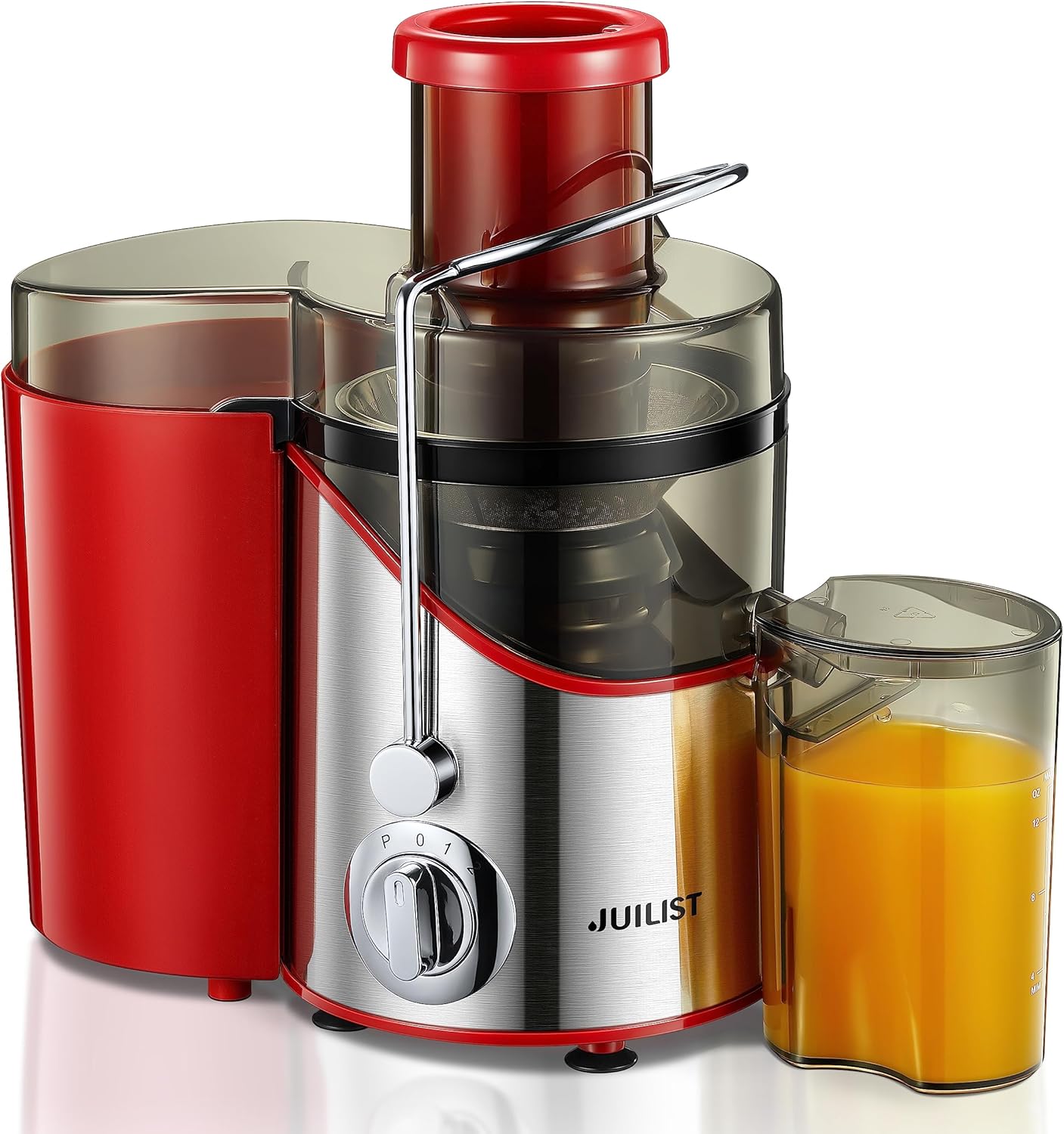 Juicer Vegetable and Fruit Made of Stainless Steel, 400 W Centrifugal Juicer, 65 mm Filling Opening and 3 Speeds, Includes Cleaning Brush, Easy to Clean, BPA-Free (Red)
