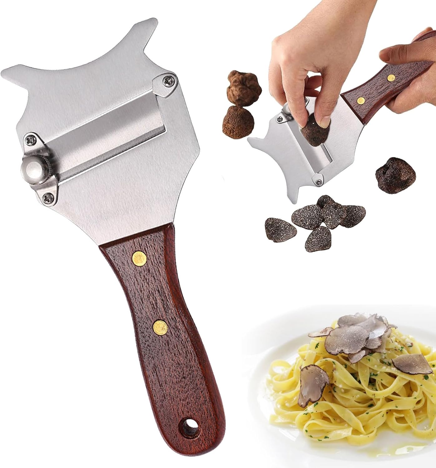 1 x Truffle Slicer, Stainless Steel Truffle Cheese Slicer, Truffle Grater, Professional Cheese Slicer, Truffle Grater, Parmesan Slicer, Cheese Cutter with Wooden Handle, Gourmebel Set with Wooden