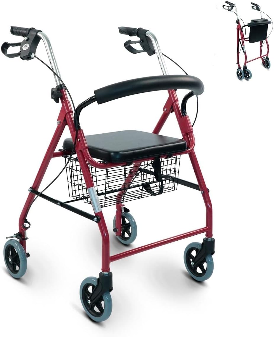 Mobiclinic Walker with 4 Wheels for Seniors | Model Alhambra | Foldable rollator | Adjustable Height | with Basket | Red | Maximum weight supported 100 kg