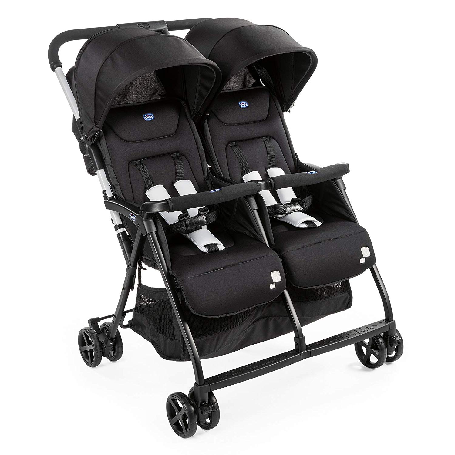 Chicco OHlalà Twin Siblings Pushchair from Birth to 15 kg, Pushchair for Twins and Siblings, Adjustable Folding Twin Buggy, Rain Cover and Extendable Hood