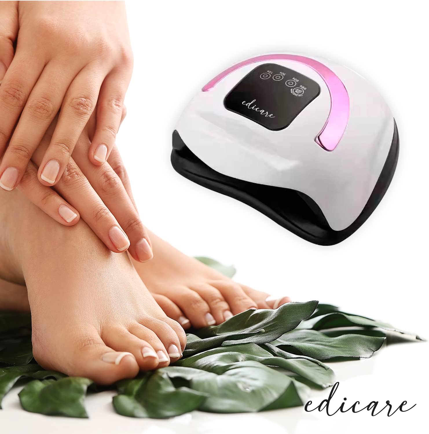 Edicare, UV Lamp for Gel Nails, LED Lamp Nails, Fast, 168 W, UV, Nail Dryer, Professional Machine, with Timer, LCD Digital Display and Automatic Sensor (Pink)