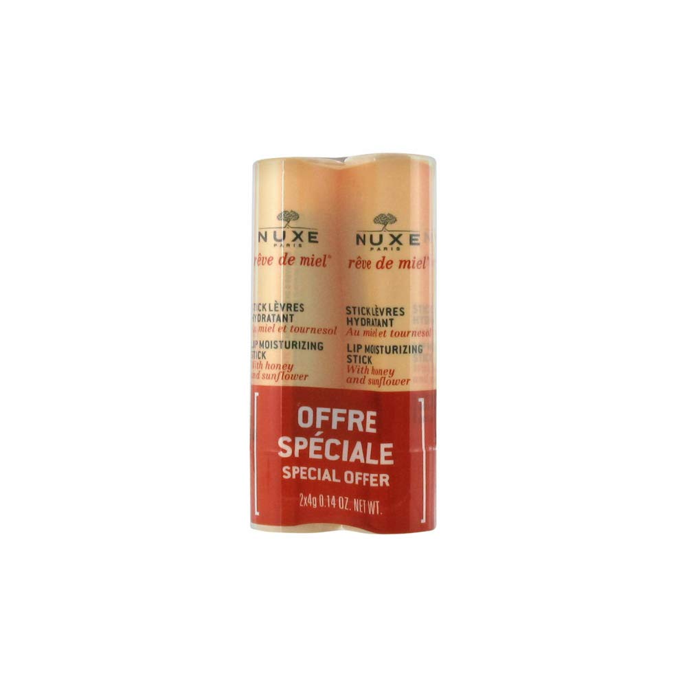 Nuxe Moisturising lipstick with sunflower honey, 2 x 4 g pack.