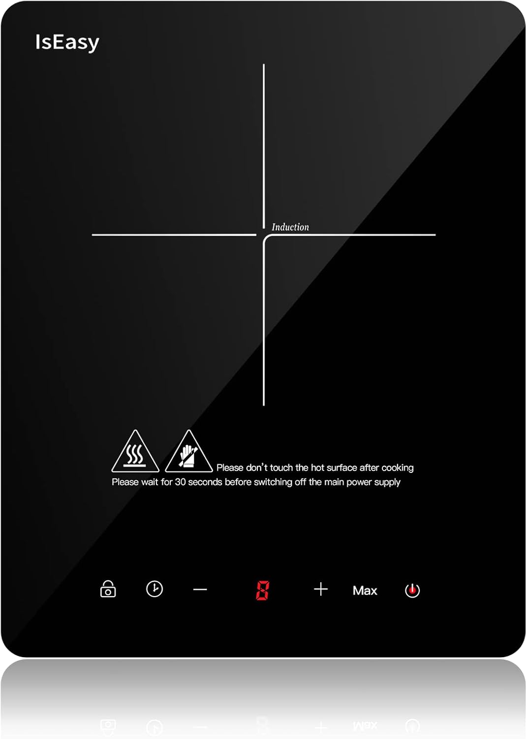 IsEasy Induction Hob 1 Plate 2100 W, 28 cm Hot Plate, Portable Induction Hob, 9 Heat Settings, 8 Hour Timer, Touch Control, Booster Function, Black, 220-240 V