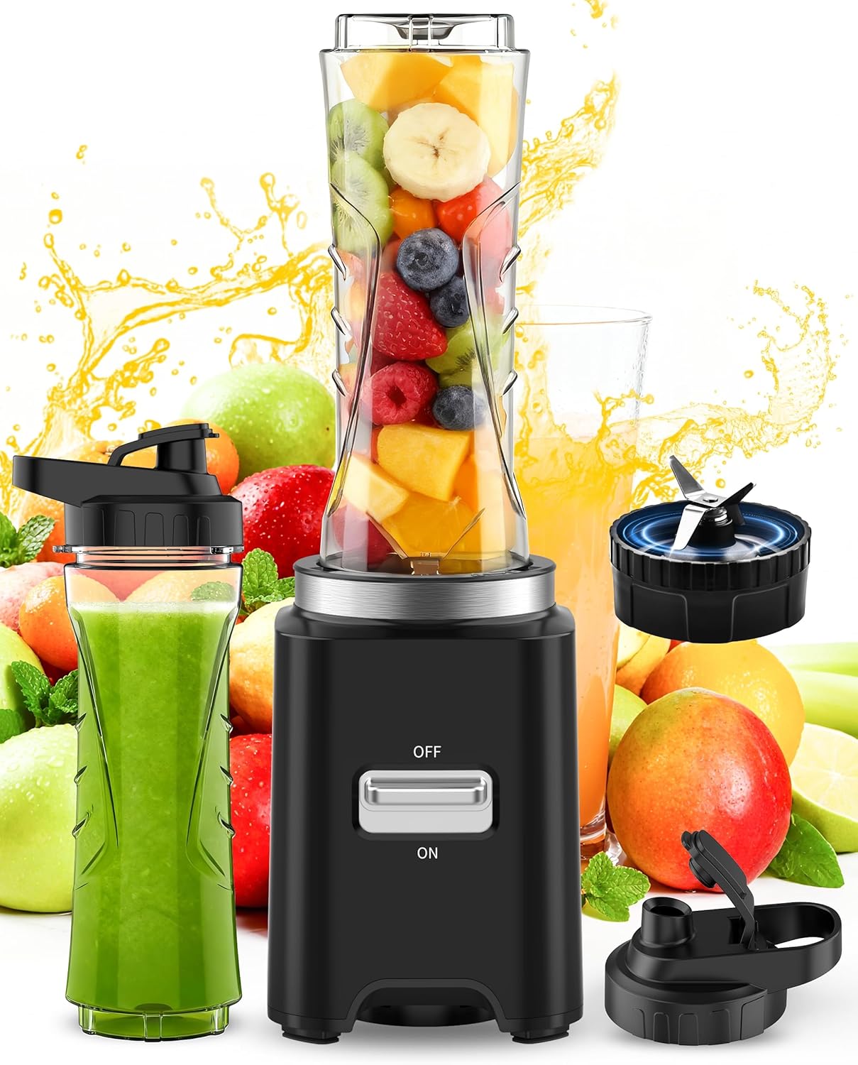 Mixer, Mini Smoothie Maker, 500 W Portable Stand Mixer, High Performance Mixer with 2 x 600 ml Bottles, BPA-Free Tritan, Blender with Removable 4 Stainless Steel Blades, Suitable for