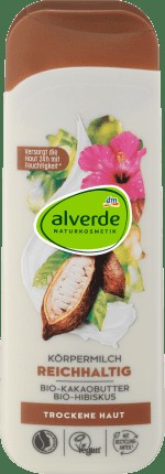 alverde NATURKOSMETIK Body milk rich with organic cocoa butter & organic Hibiscus, 250 ml