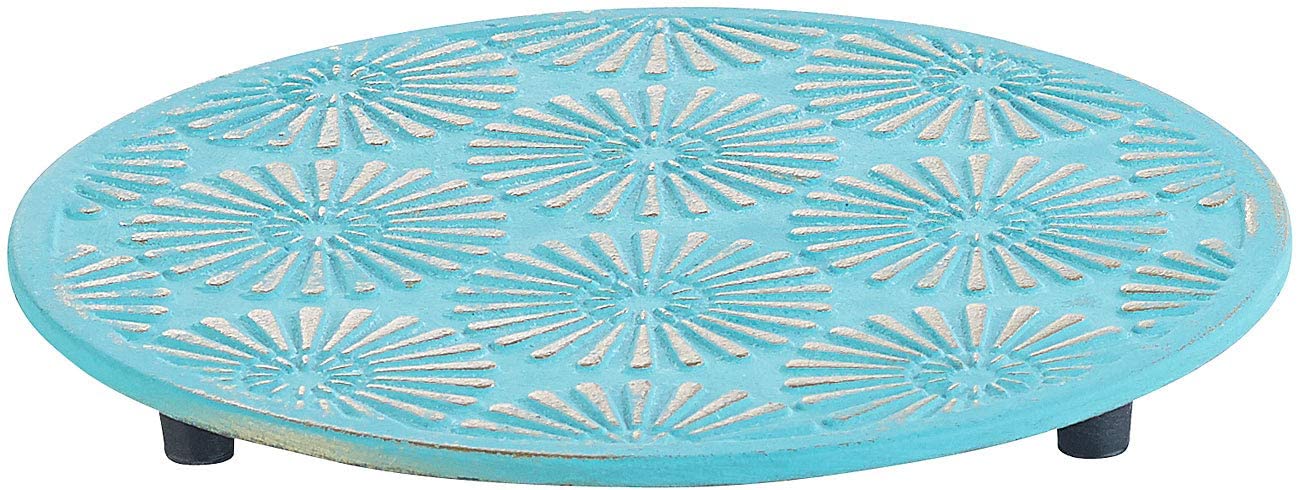 Rosenstein & Söhne Tea Trivet - Asian Cast Iron Teapot Trivet 15cm Turquoise Blue (Teapot Trivet)