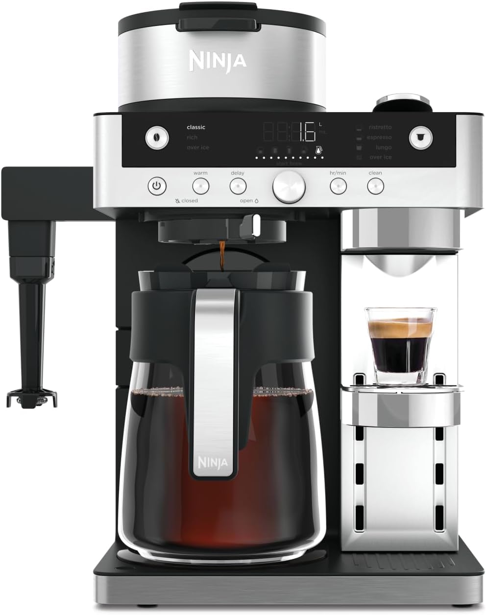 Ninja Prestige CFN802EU 2-in-1 Filter Coffee and Capsule Machine with Integrated Milk Frother for Latte, Iced Coffee and Flat White, Black