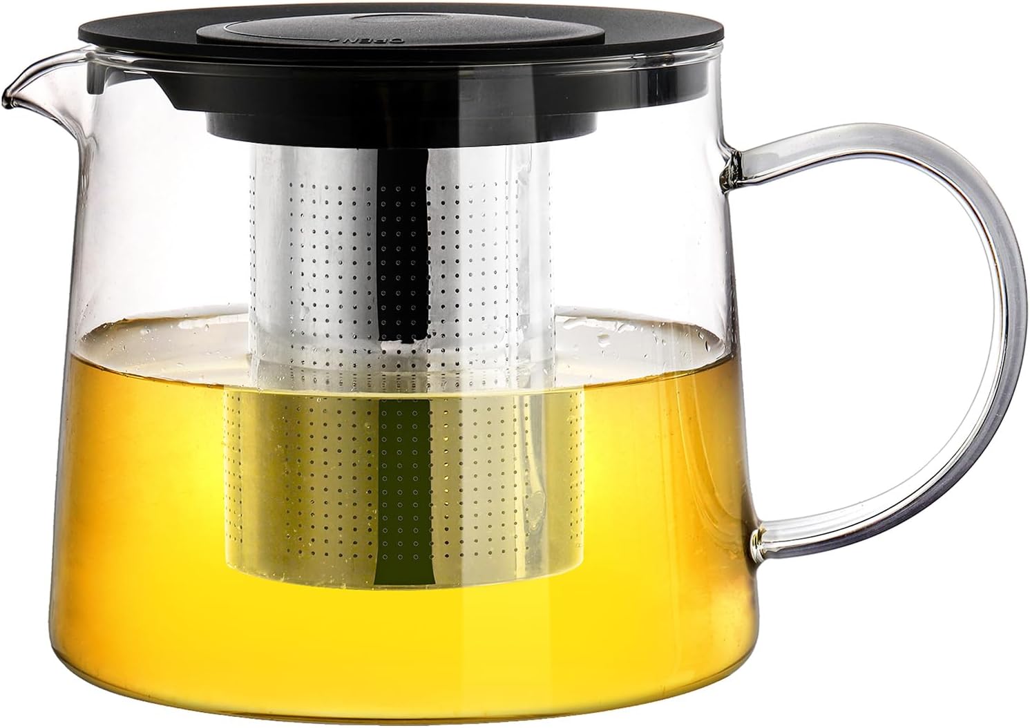 Tebery 1.5 L Glass Teapot with Heat-Resistant Stainless Steel Filter, Removable Infuser for Tea and Coffee, Plastic Lid